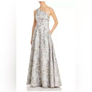 Aidan Mattox Silver One Shoulder Metallic Elegant Long Dress - Women Size 14